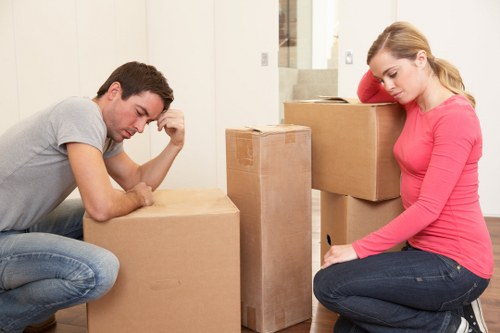 Packed household boxes and furniture prepared for removal